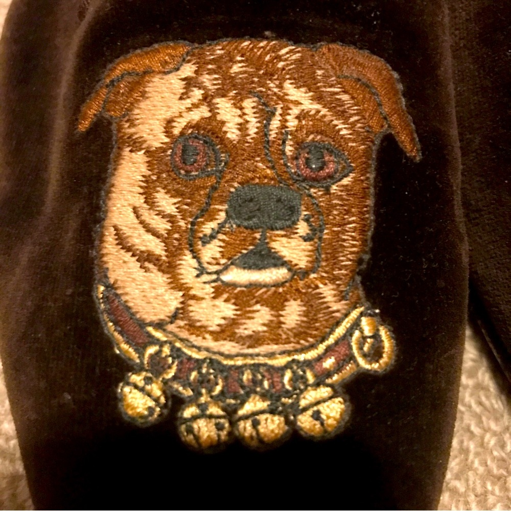 Stubbs & Wootton Dark Brown Velvet Loafers with Fawn pug Motif - Picture 4 of 11